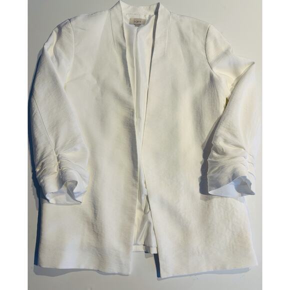 Loft Outlet Blouse Blazer Women’s Medium White Long scrunched Sleeve Open Front - Picture 3 of 10